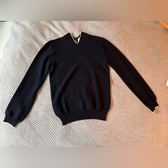 Molli wool navy sweater with cream trim size small